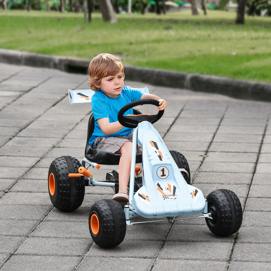 HOMCOM Pedal Go Kart, Kids Ride On Race Car with Brake, Gears Shift, Steering Wheel, Adjustable Seat, Gift for Boys and Girls 3-6 Years Outdoor, Blue