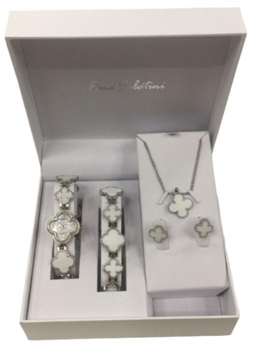 Paul Salatini Ladies Fashion Bling White Dial Silver Bracelet Watch Gift Sets
