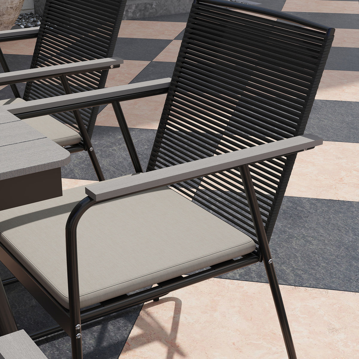 Outsunny 6‑Seater Garden Dining Set with Cushions, Rattan Backrest, Plastic Top, Garden Furniture Set, Grey