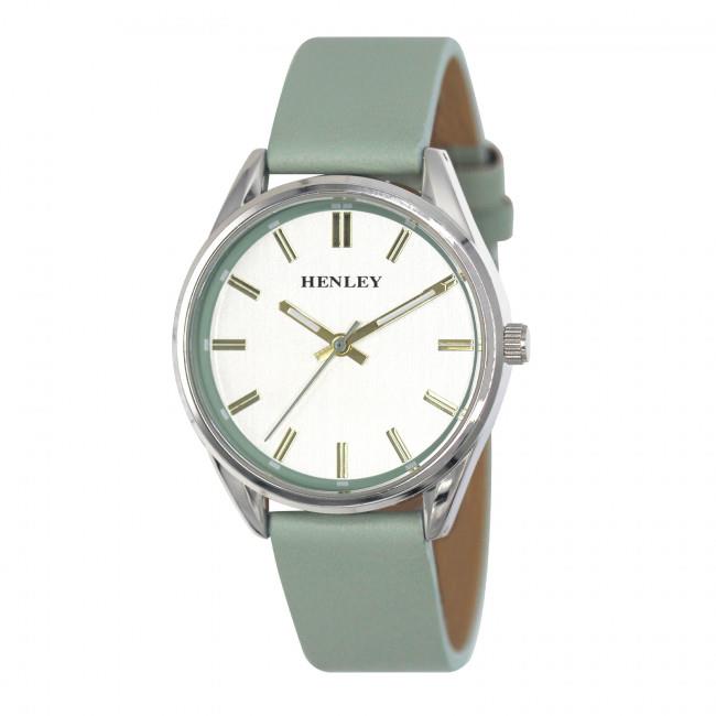 Henley Ladies Colourful Round silver tone case Green Faux Leather Strap Watch H06185.11