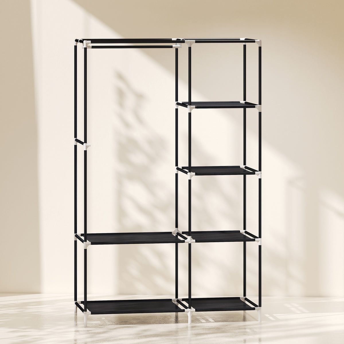 HOMCOM Fabric Wardrobe w/ Shelves Hanging Rail Foldable Wardrobe Black