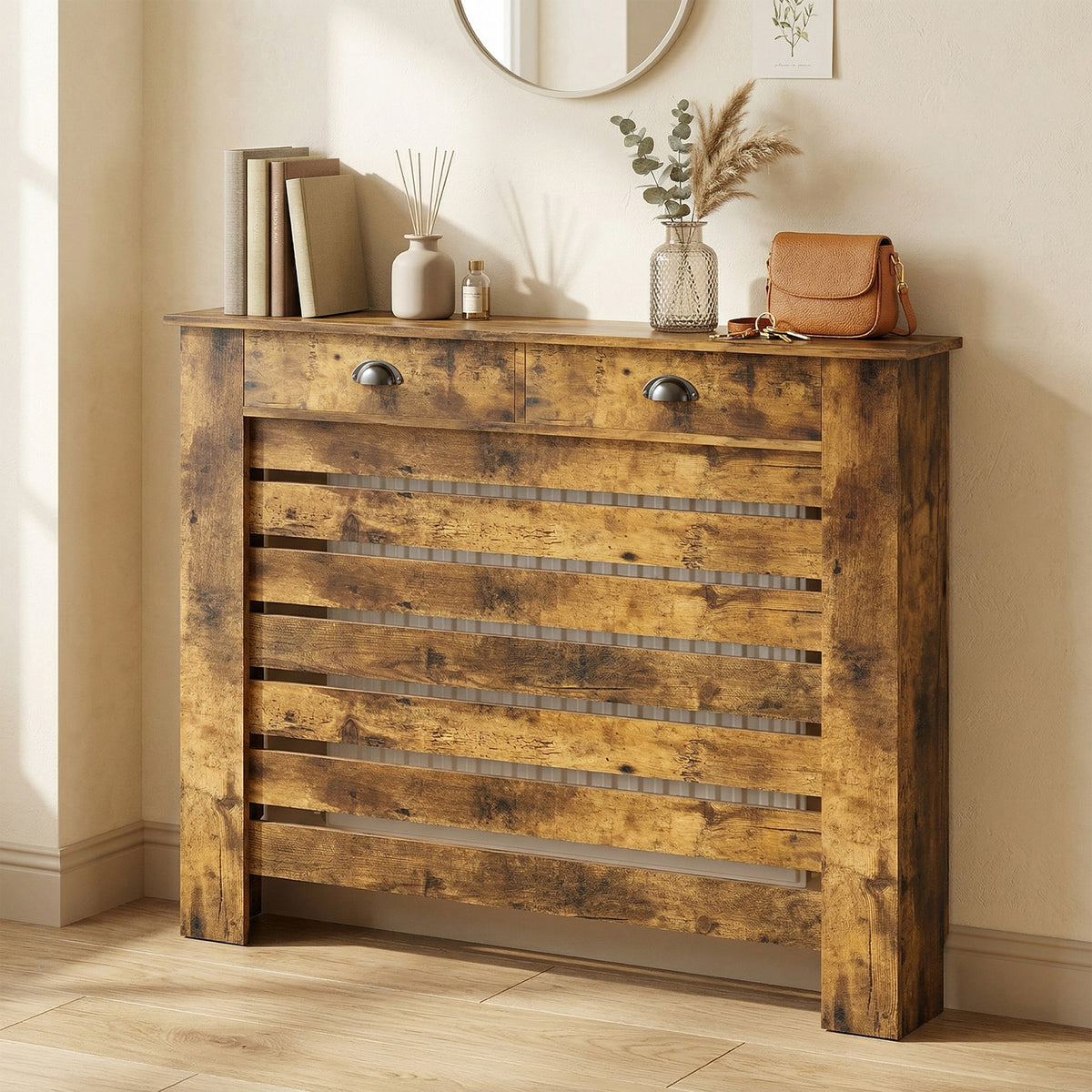 HOMCOM 95.5H x 111Wcm Radiator Cover, with Drawer - Rustic Brown