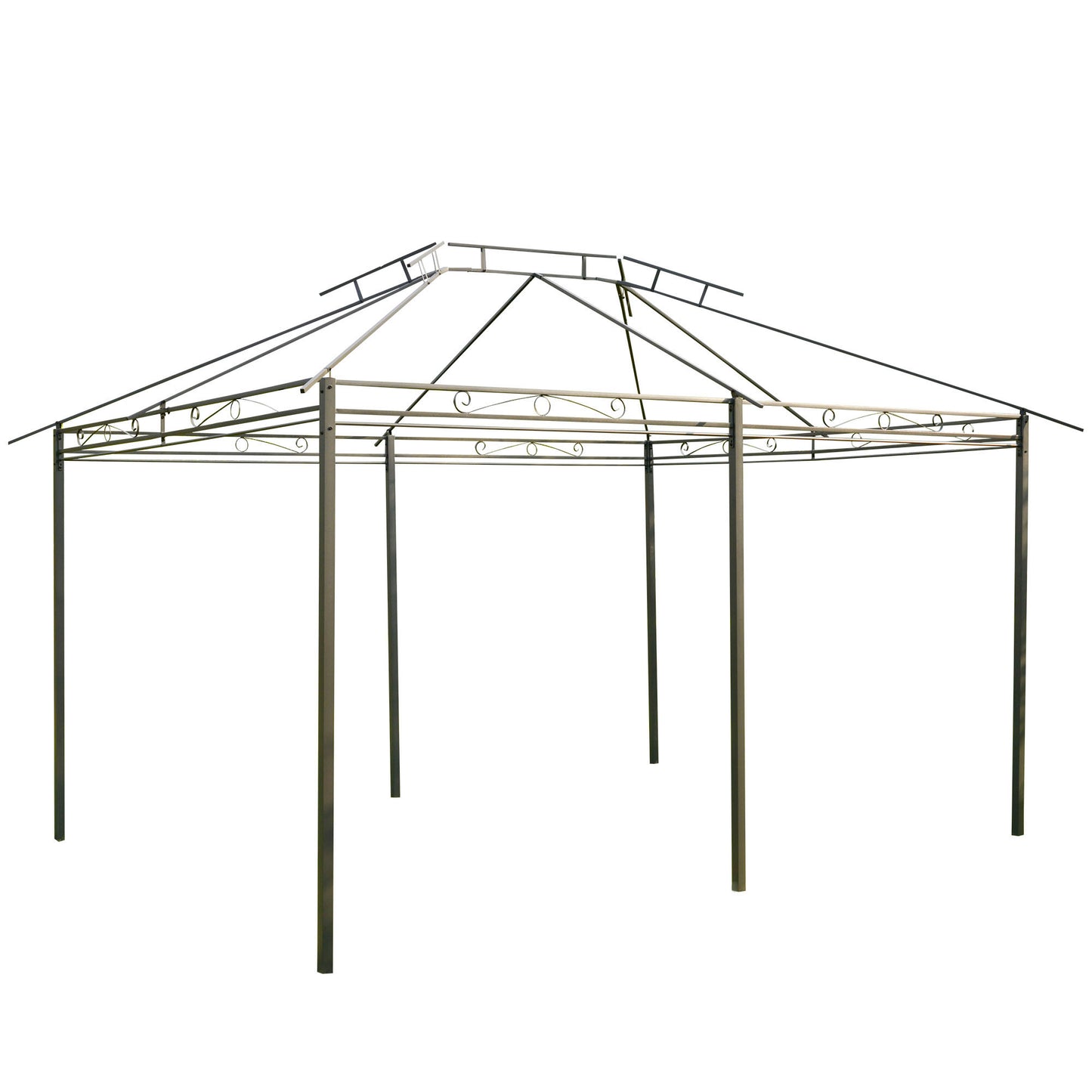 Outsunny 4m x 3(m)Garden Gazebo, Double Roof Outdoor Gazebo Canopy Shelter with Curtains, Solid Steel Frame