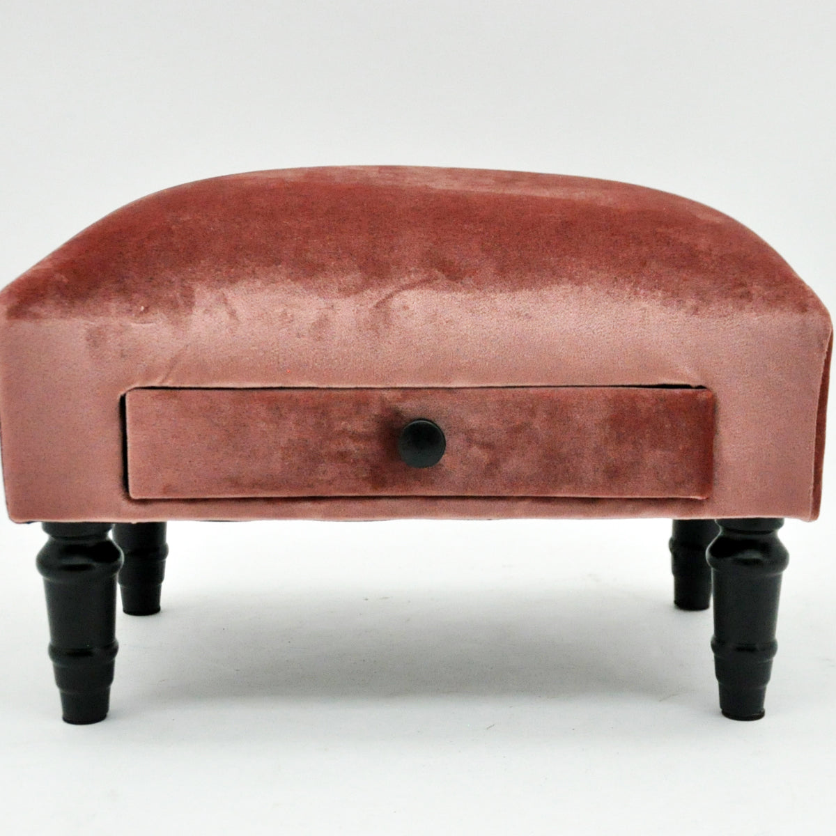 AcaciaHome Stylish and Durable Velvet Ottoman Footstool with Drawer - Solid Wood Frame, Removable Legs with Shabby Chic Design, Quality Upholstery for Living Room, Office, Home Decor (Pink)