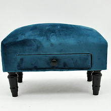 AcaciaHome Stylish and Durable Velvet Ottoman Footstool with Drawer - Solid Wood Frame, Removable Legs with Shabby Chic Design, Quality Upholstery for Living Room, Office, Home Decor (Royal Blue)