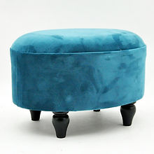 AcaciaHome Durable & Stylish Deluxe Oval Footstool - Handmade Shabby Chic Design with Solid Wood Frame, Removable Legs, Anti-Microbial Fabric, for Bedroom or Living Room Seating (Blue)