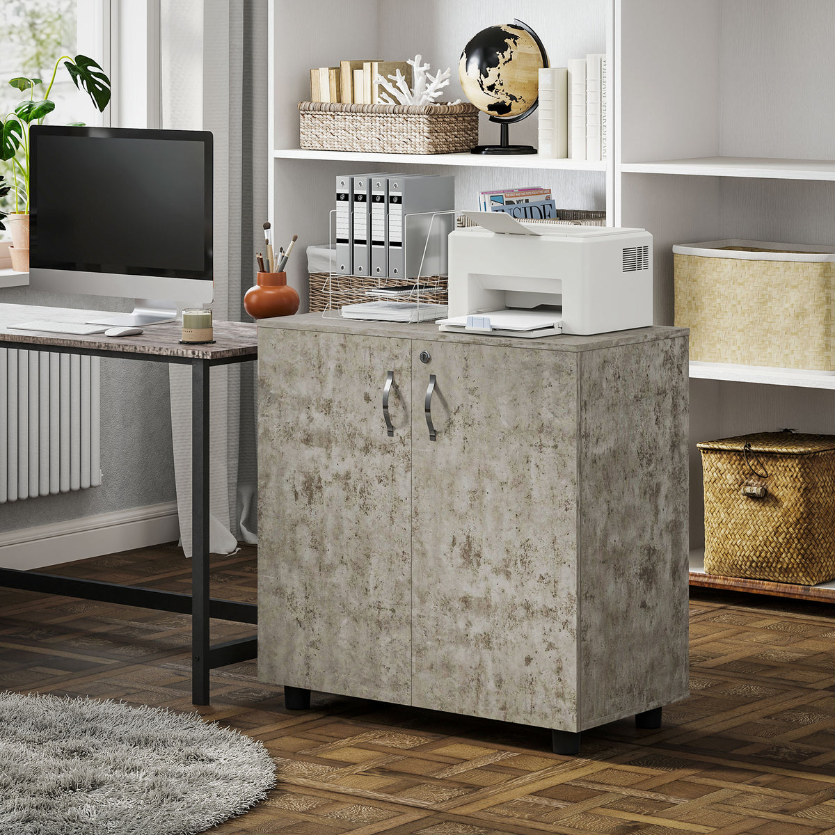 Vinsetto Two-Tier Locking Office Storage Cabinet - Grey