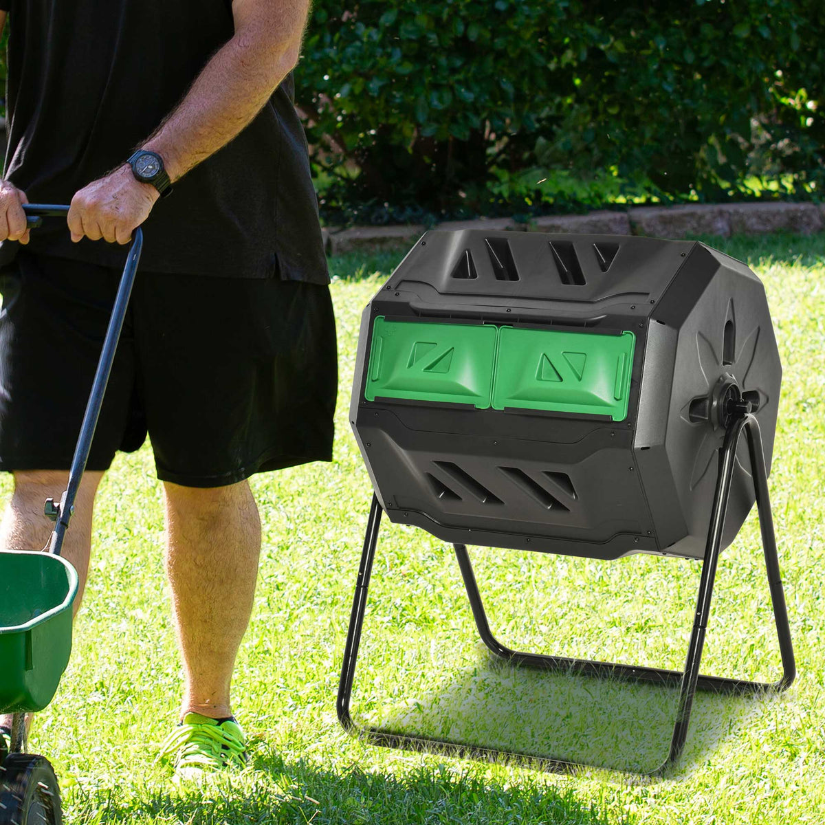 Outsunny 160L 360° Rotating Dual Chamber Composter - Black