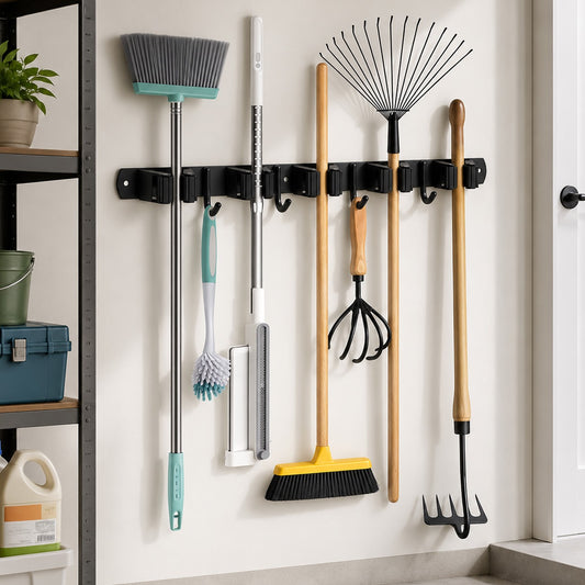 17 Inch Wall Mount Broom Holder Mop Broom Organizer Garage Garden Kitchen Tool Adjustable Storage (US Logistics only For USPS.TK/TMEU only For self-pickup)