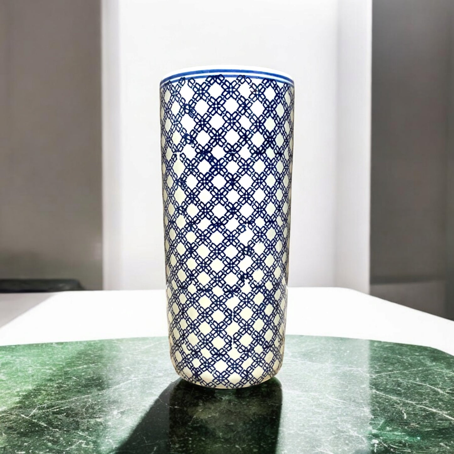 AcaciaHome Durable Ceramic Round Umbrella stand–Perfect Holder for Home, Office, & Entryway - Adds a Sophisticated Touch to Living Spaces for Canes, & Walking Sticks (Blue & White Square print)
