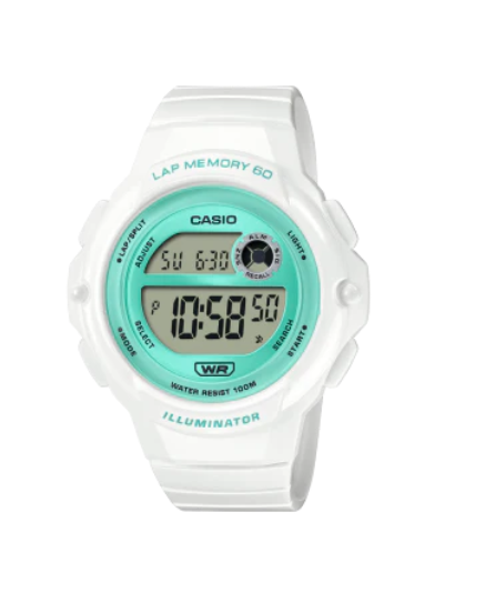 Casio Ladies Digital Green Dial with White Resin Band Watch LWS-1200H-7A3DF