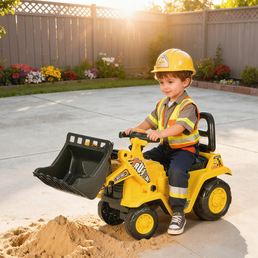 HOMCOM Ride On Tractor, 3 in 1 Ride On Excavator Toy, Toddler Digger Bulldozer with Storage, Pretend Play Construction Truck, NO POWER for 18-48 Months, Yellow
