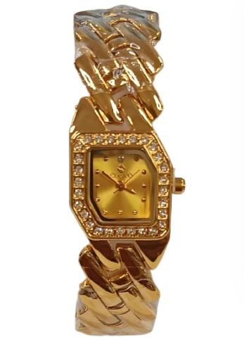 Clasico Ladies Water Resistant Bling Gold Dial Gold Metal Strap Bracelet Watch