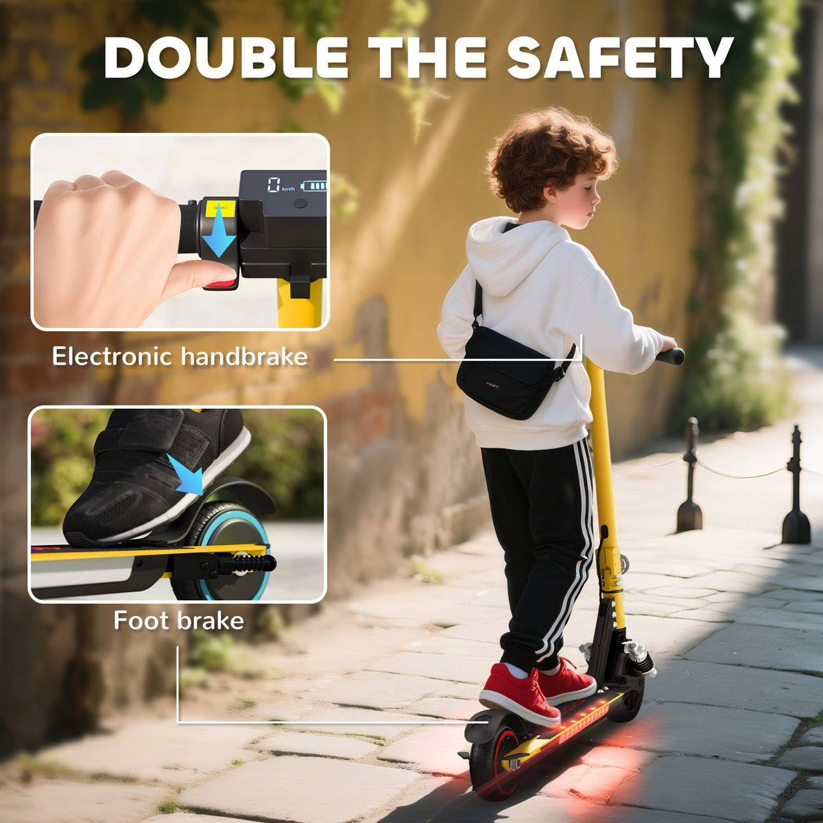 SPORTNOW Folding Electric Scooter for Kids, with Dual Brakes, Front Suspension, LED Colourful Lights, Gold Tone