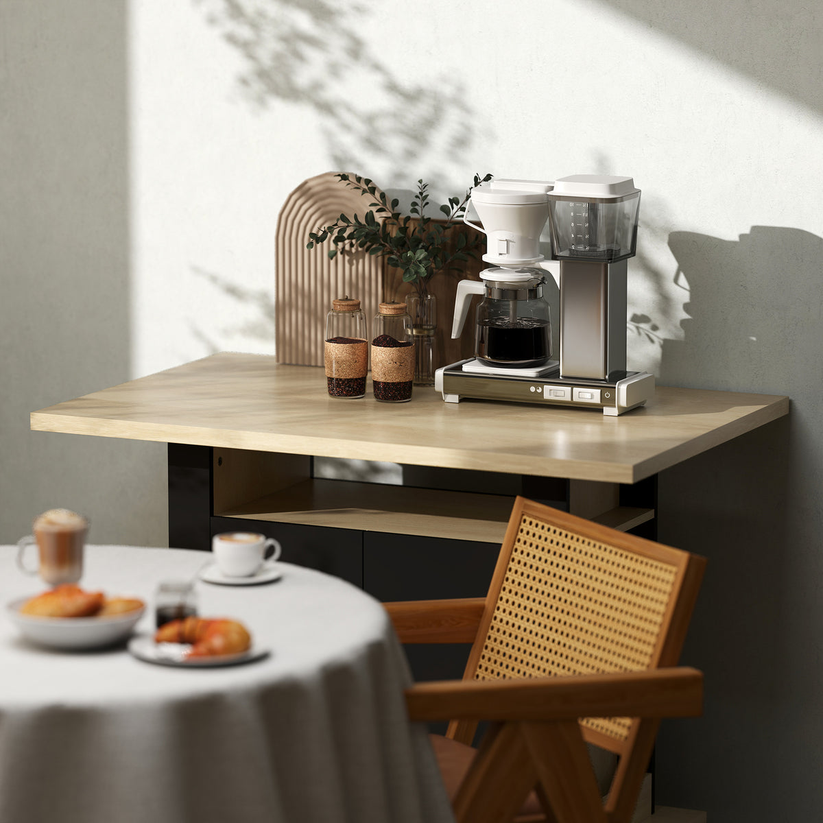 HOMCOM Kitchen Island with Spice Rack, Kitchen Storage with Large Tabletop for 4 People, Adjustable Shelves Black & Natural