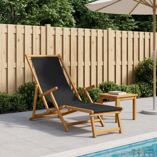 vidaXL Folding Sun Lounger 3 Position Solid Eucalyptus Wood Black