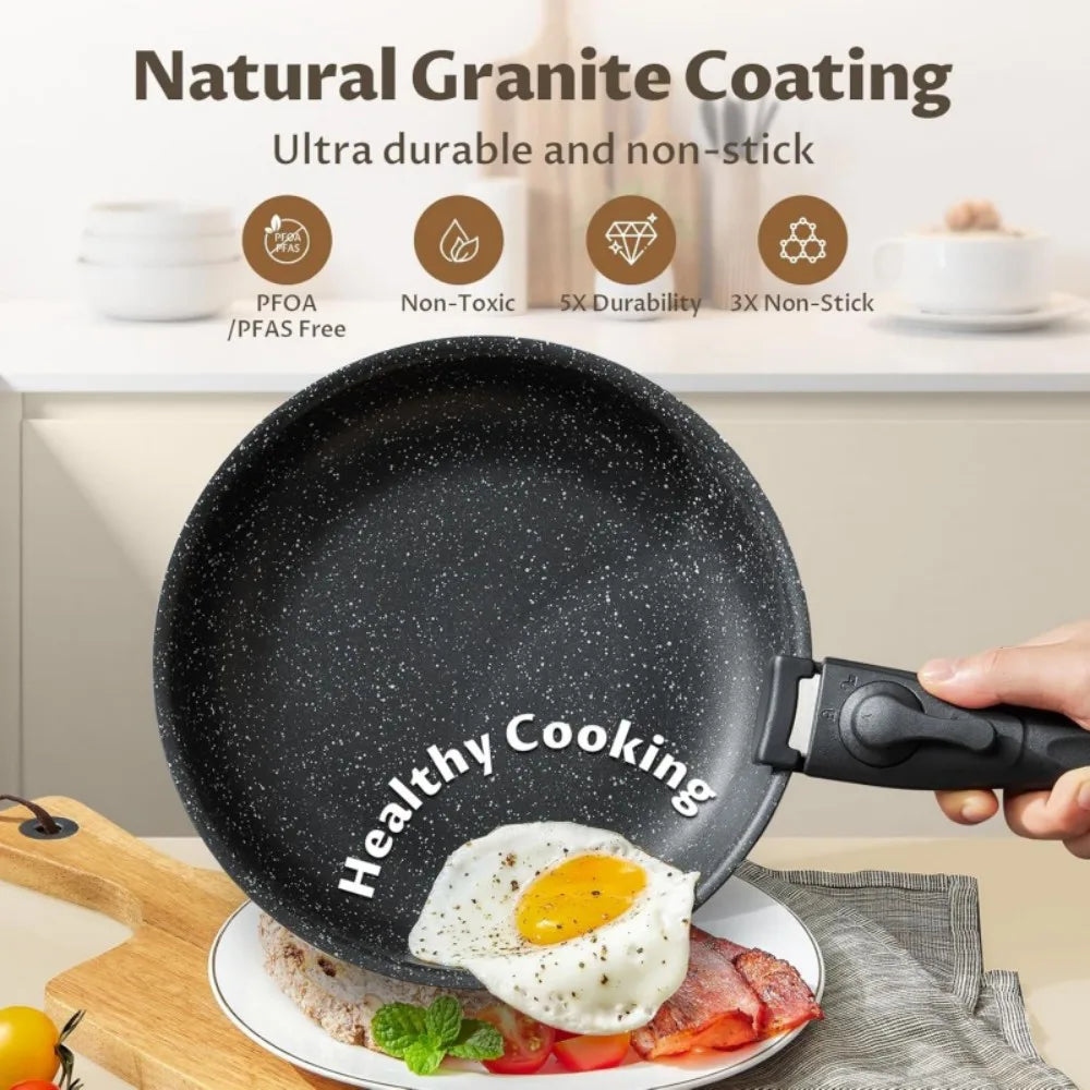 Fadware 4 Piece Frying Pan Set with Detachable Handle, Nonstick Cookware Set