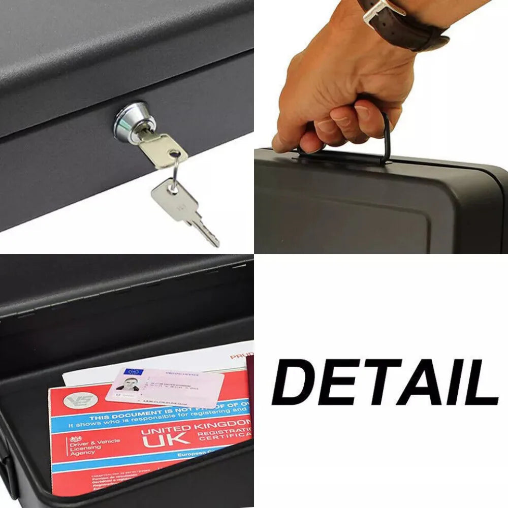 A4 Security Lock Box Fireproof Chest Cash Safe Keys Document Home Office