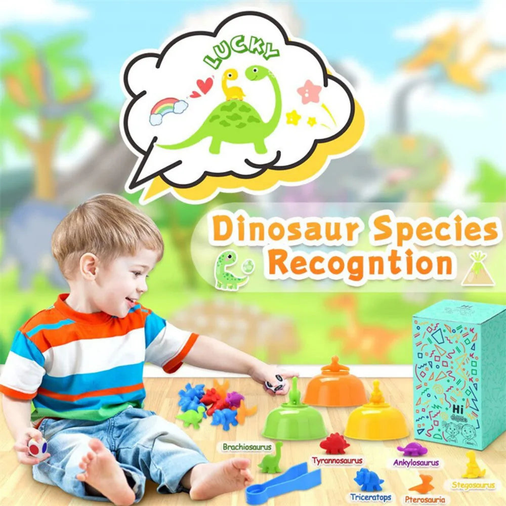 Montessori Toys 58 Pieces, Rainbow Counting Dinosaurs with Color Matching Cups