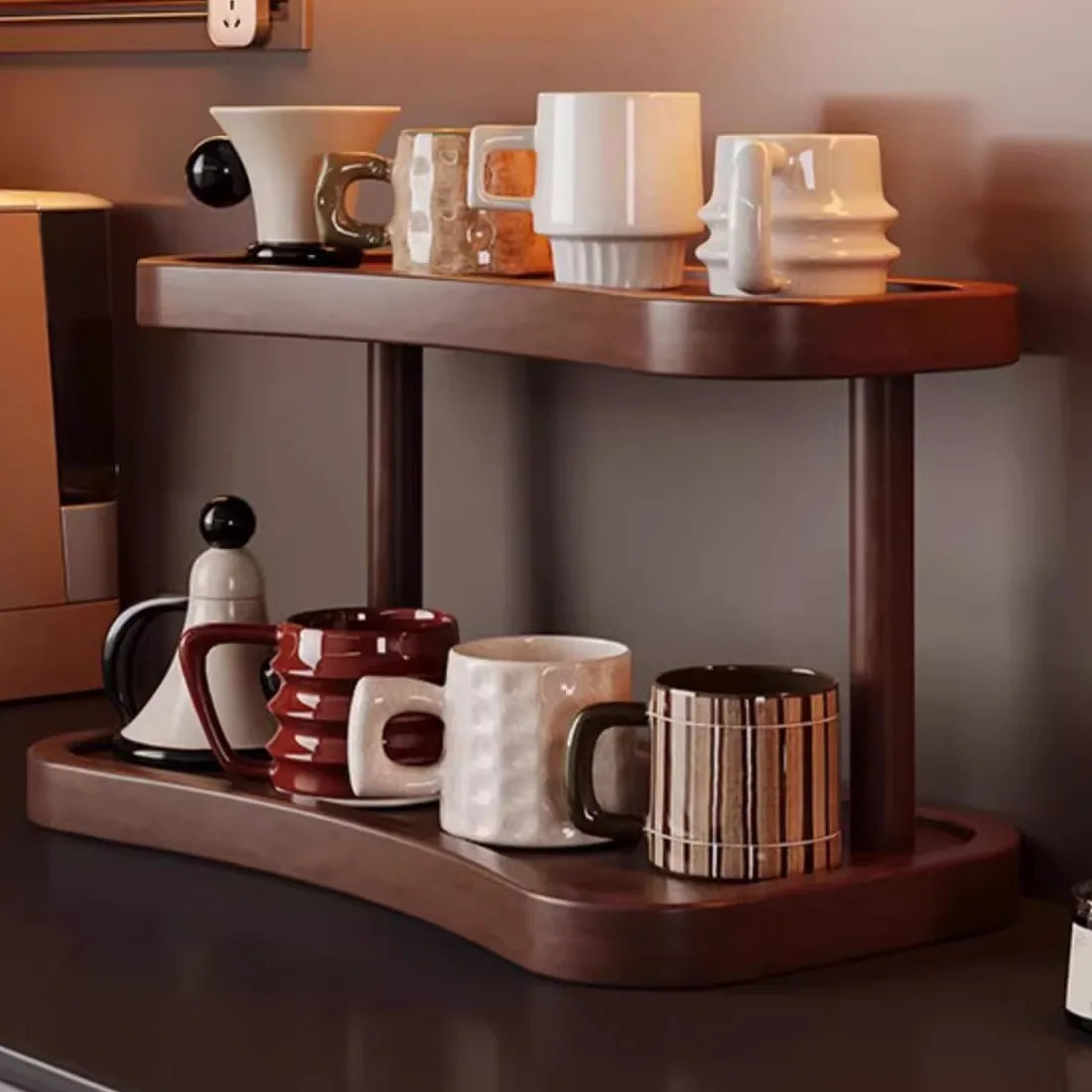 2 Tier Bamboo Desktop Organizer Stand Bookcase Table Rack Kitchen Storage Shelf