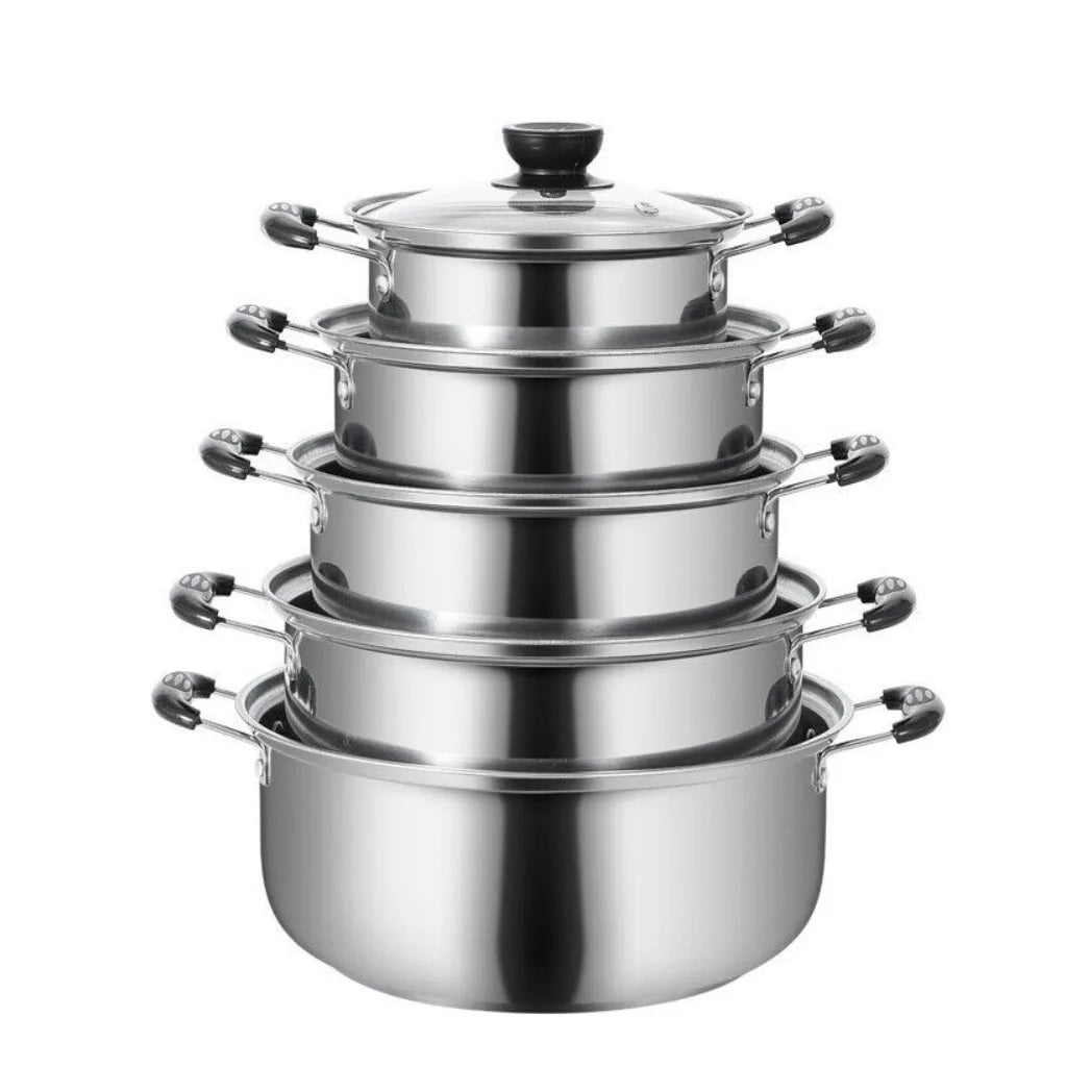 5PCS Induction Non Stick Stainless Steel Healthy Cookware Cooking Pot Stockpot