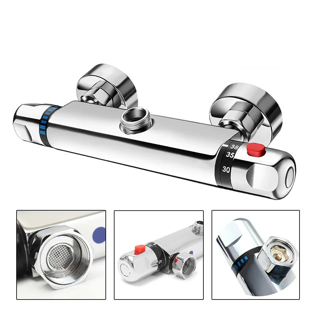 Bathroom Exposed Bar Thermostatic Shower Mixer Valve Tap Chrome 1/2" Outlet UK