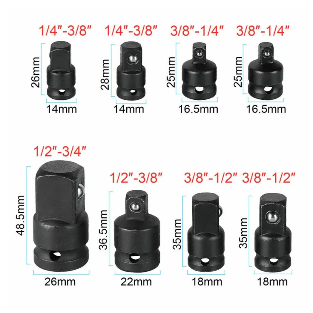 8X Impact Socket Adaptor Converter Reducer Set From To 1/4 3/8 1/2 & 3/4 Inch