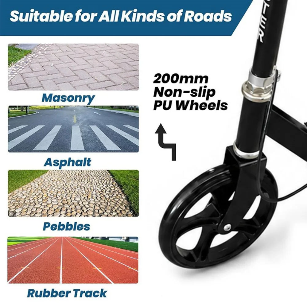 Teen Scooter Foldable Black PP PU Metal Adjustable 88-103cm Rear Brake ABS 20cm