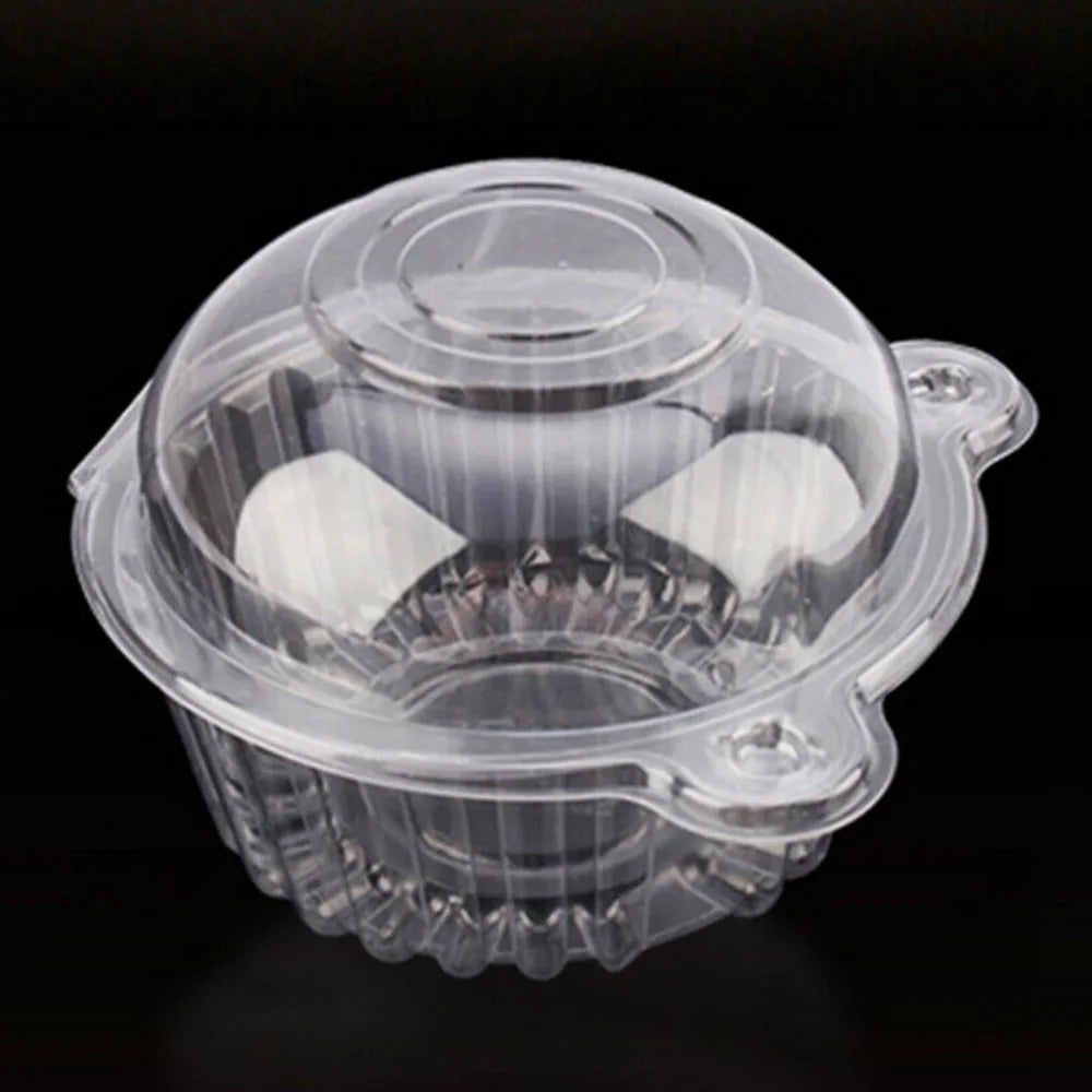 50Pc Plastic Cupcake Muffin Single Cup Cake Holders Boxes Pods Domes Cases Clear