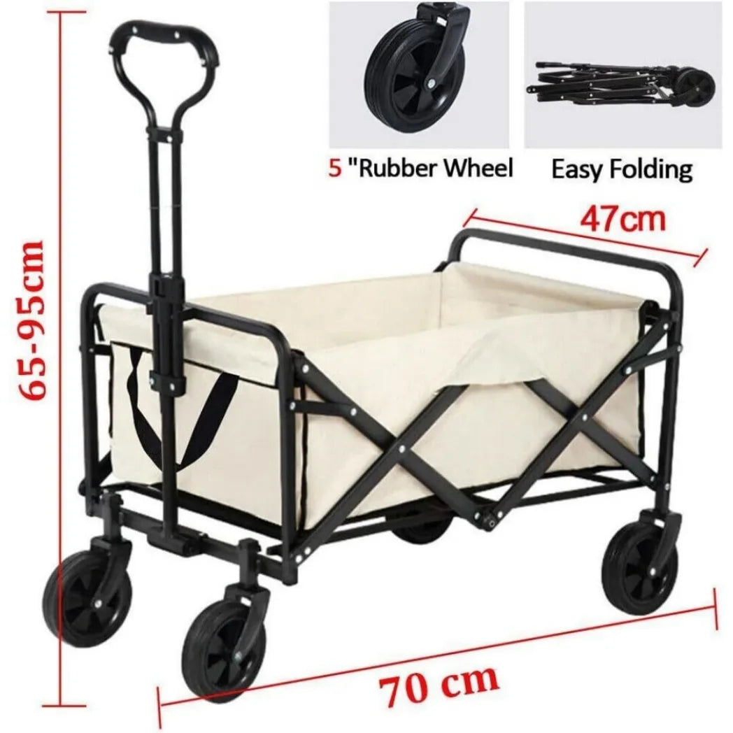 NEW 5" Rubber Wheel Heavy Duty Foldable Garden Trolley Cart Wagon for Camping Garden UK-black