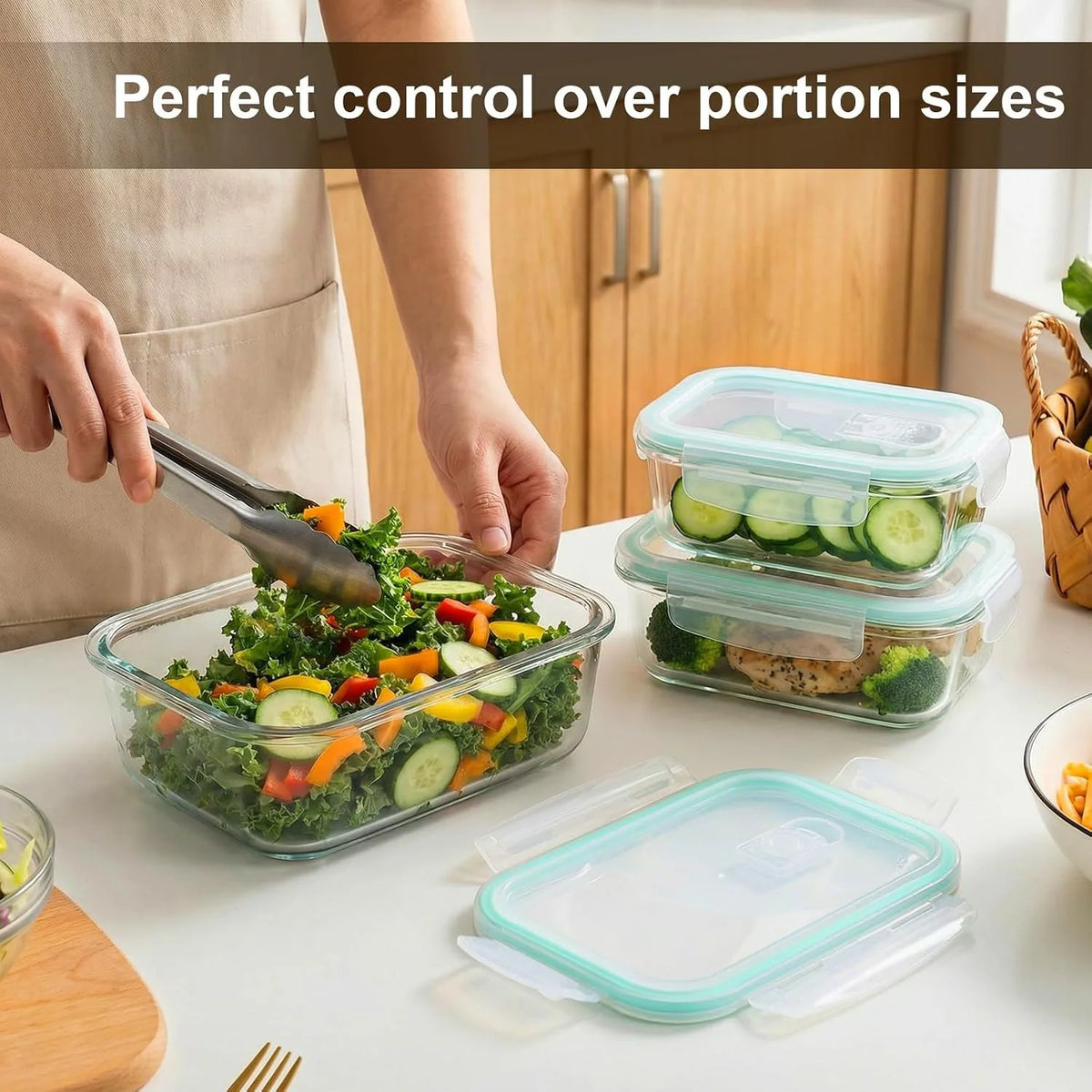 Glass Food Storage Containers with Lids 3 Pack Leakproof Meal Prep 1040ml