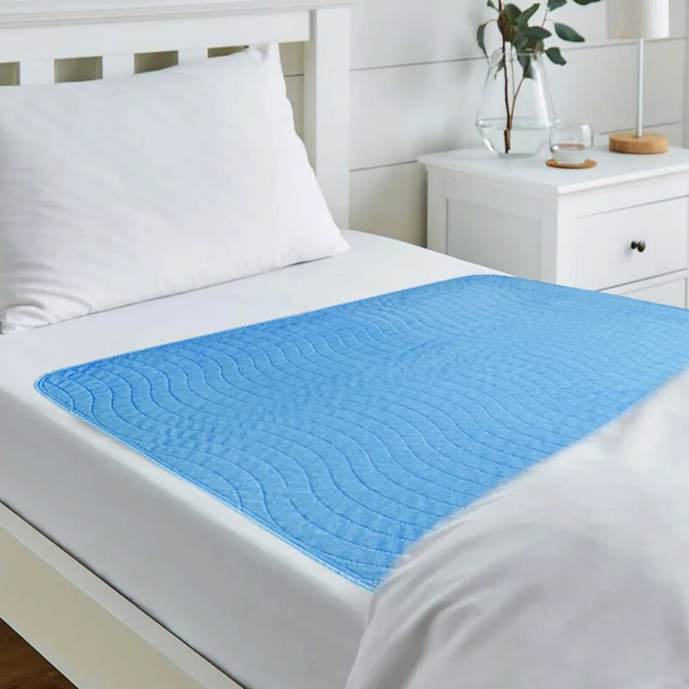 Blue Incontinence Washable Bed Pads Protection Sheets - Reusable High Absorbency