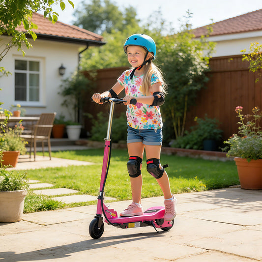 HOMCOM Foldable Electric Kids Scooter, Ride-on for Ages 7-14 Years, Pink
