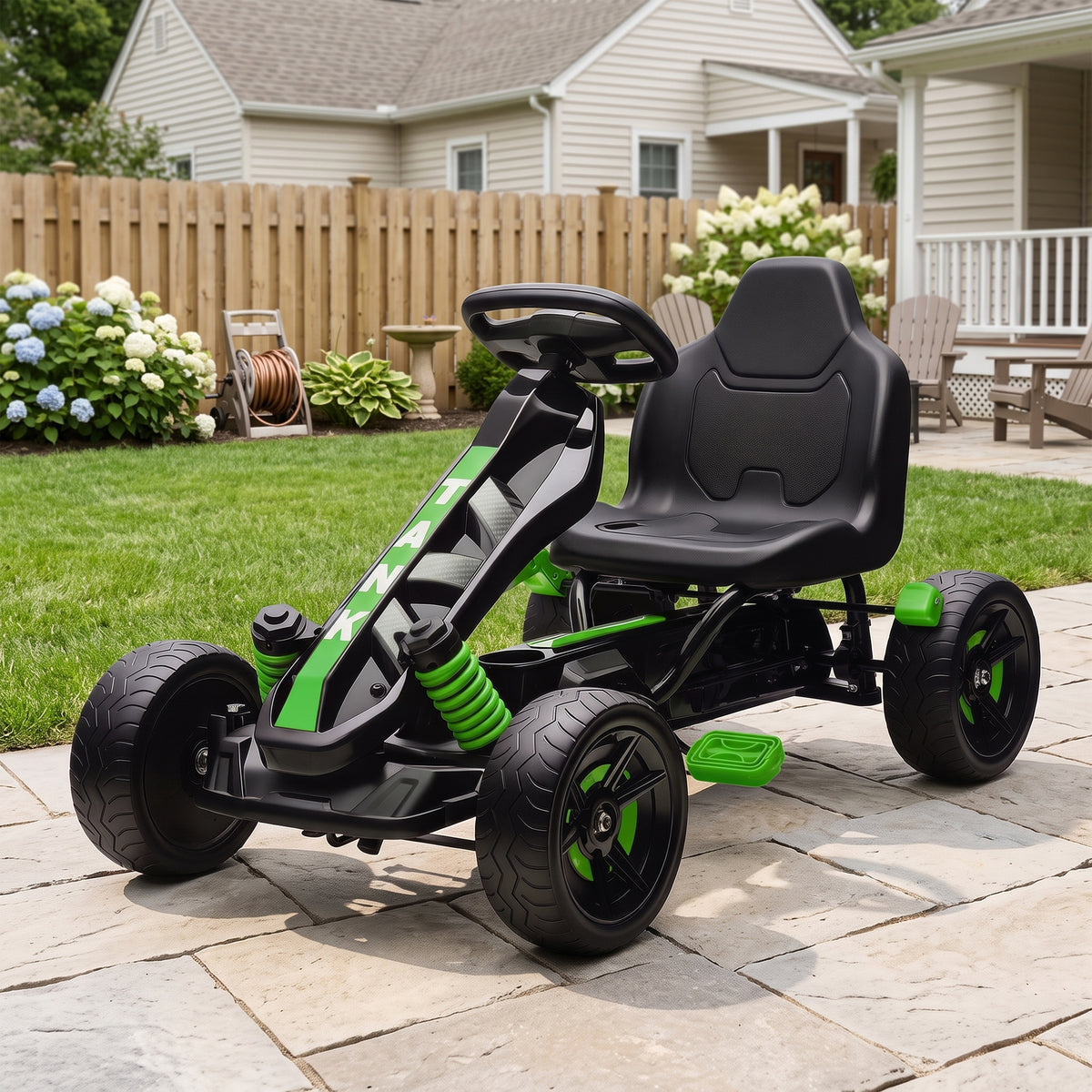 AIYAPLAY Pedal Go Kart for Kids Aged 3-6 Years, with Freewheel System, Brake, EVA Anti-Slip Wheels, Green