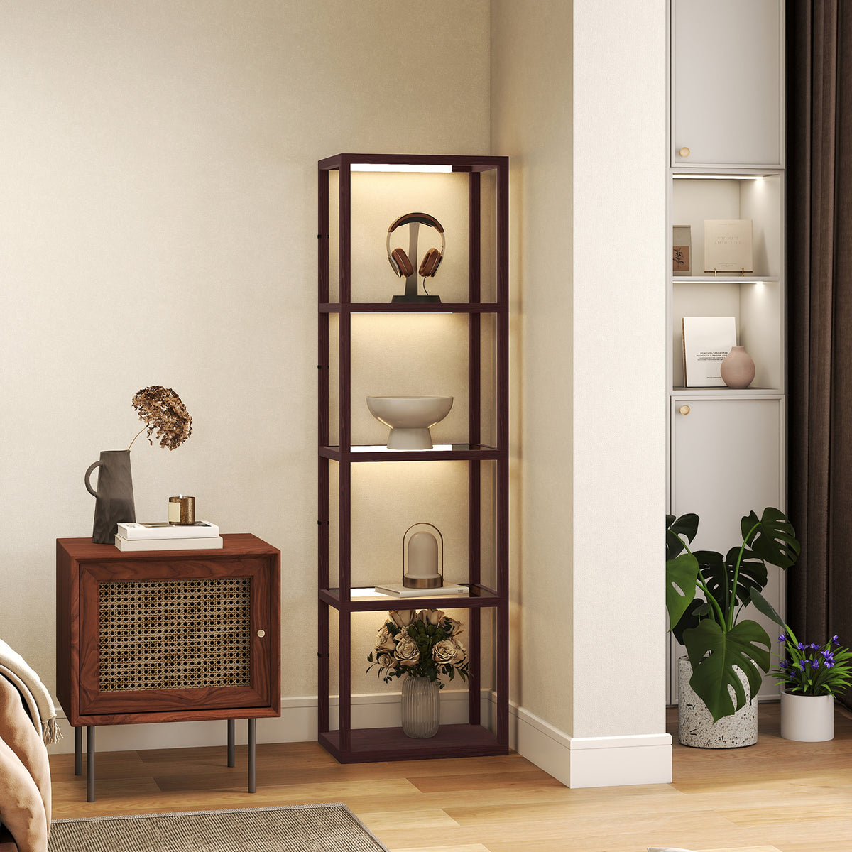 HOMCOM Four-Shelf Floor Lamp - Dark Brown