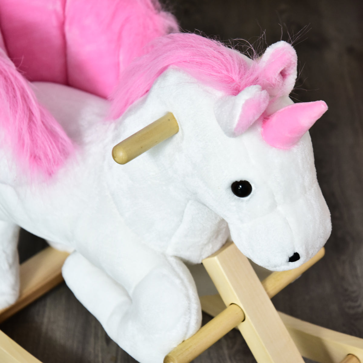 HOMCOM Kids Rocking Horse Toy, Plush Unicorn Rocker Seat with Wood Base and Music, for 1.5-3 Years