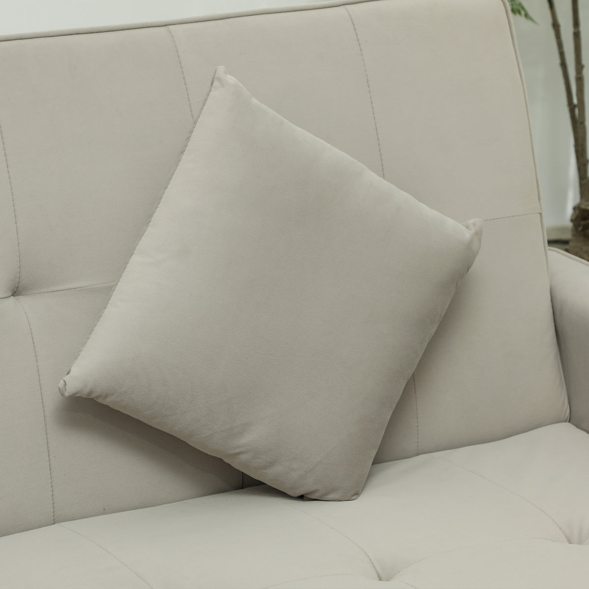HOMCOM 3 Seater Velvet Sofa Bed, Convertible Pull-Out Sofa Bed with Adjustable Backrest, Space Saving Living Room Sofa, Beige