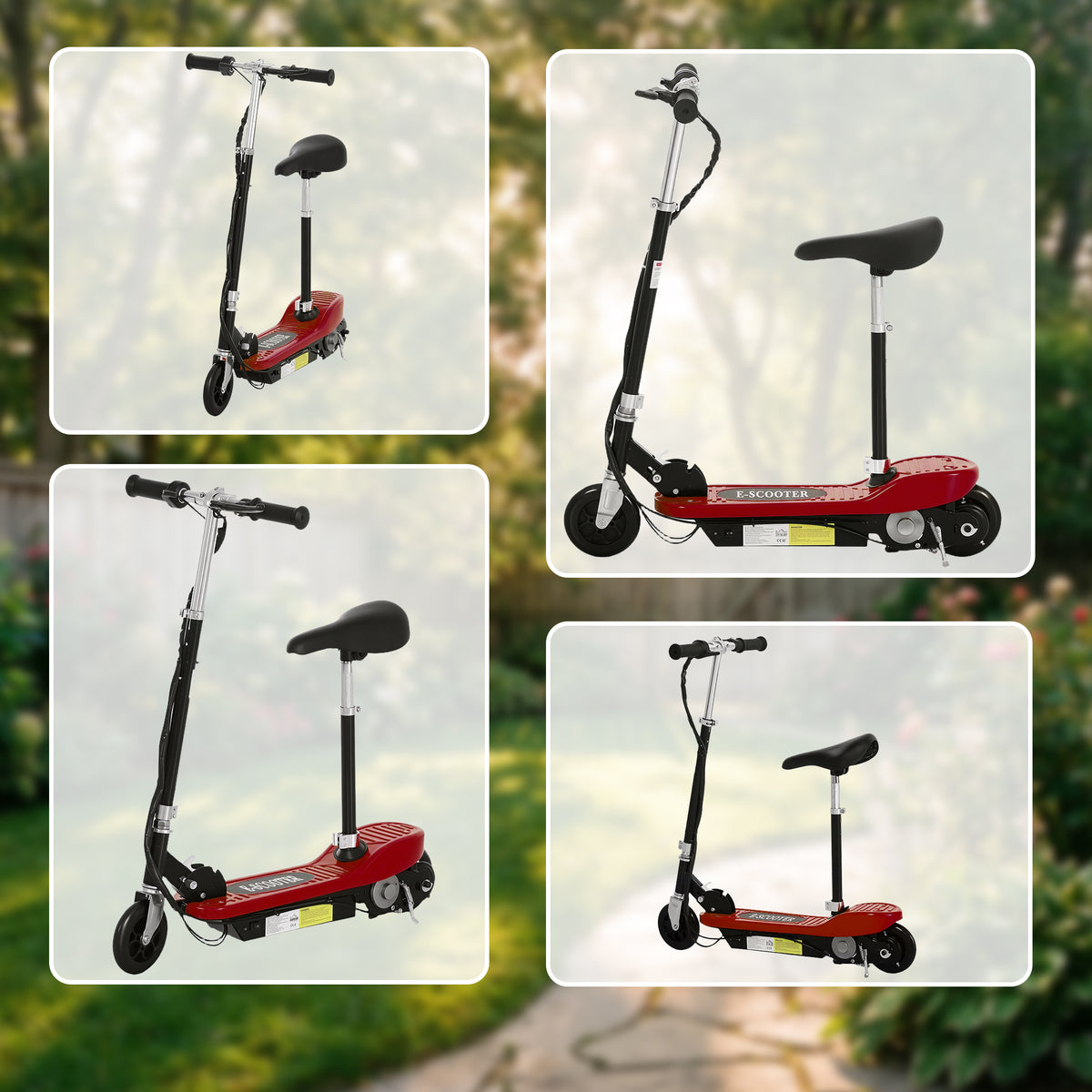 HOMCOM Powered Powered Scooter Ride-On, with Brakes, Adjustable Seat, Adjustable Handlebars, Red