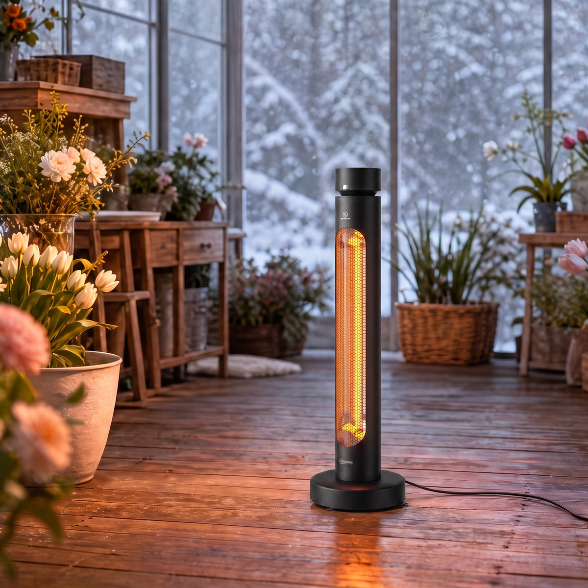 Outsunny 2000 W Electric Infrared Patio Heater, Free Standing Oscillating Outdoor Garden Heater with Knob/Remote Control, Black