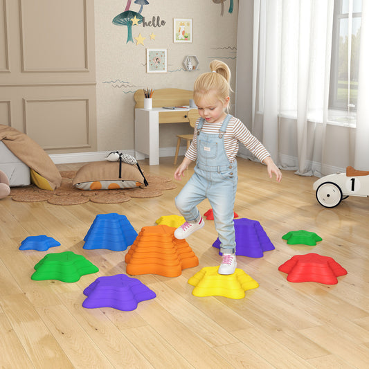 Outsunny 11-Piece Stepping Stones Kids, Starfish Style Non-slip Obstacle Course, Stackable Balance Blocks Garden Toys, Encourage Toddler Sensory Toys Indoor Outdoor - Multicoloured