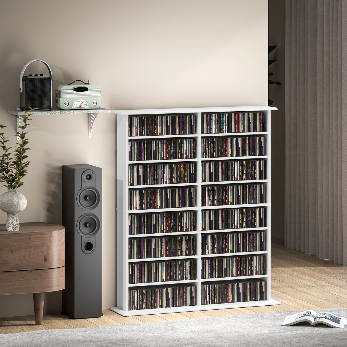 HOMCOM 16-Compartment Media Shelf- White