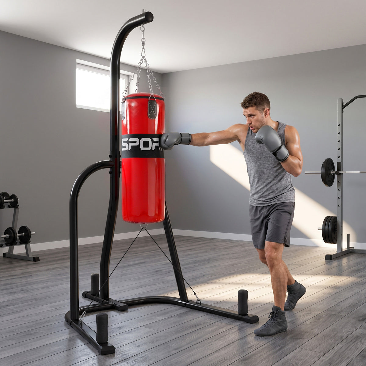 SPORTNOW Punching Bag with Stand for Adults, Freestanding Boxing Stand with Heavy Bag and Weight Plate Storage, Red