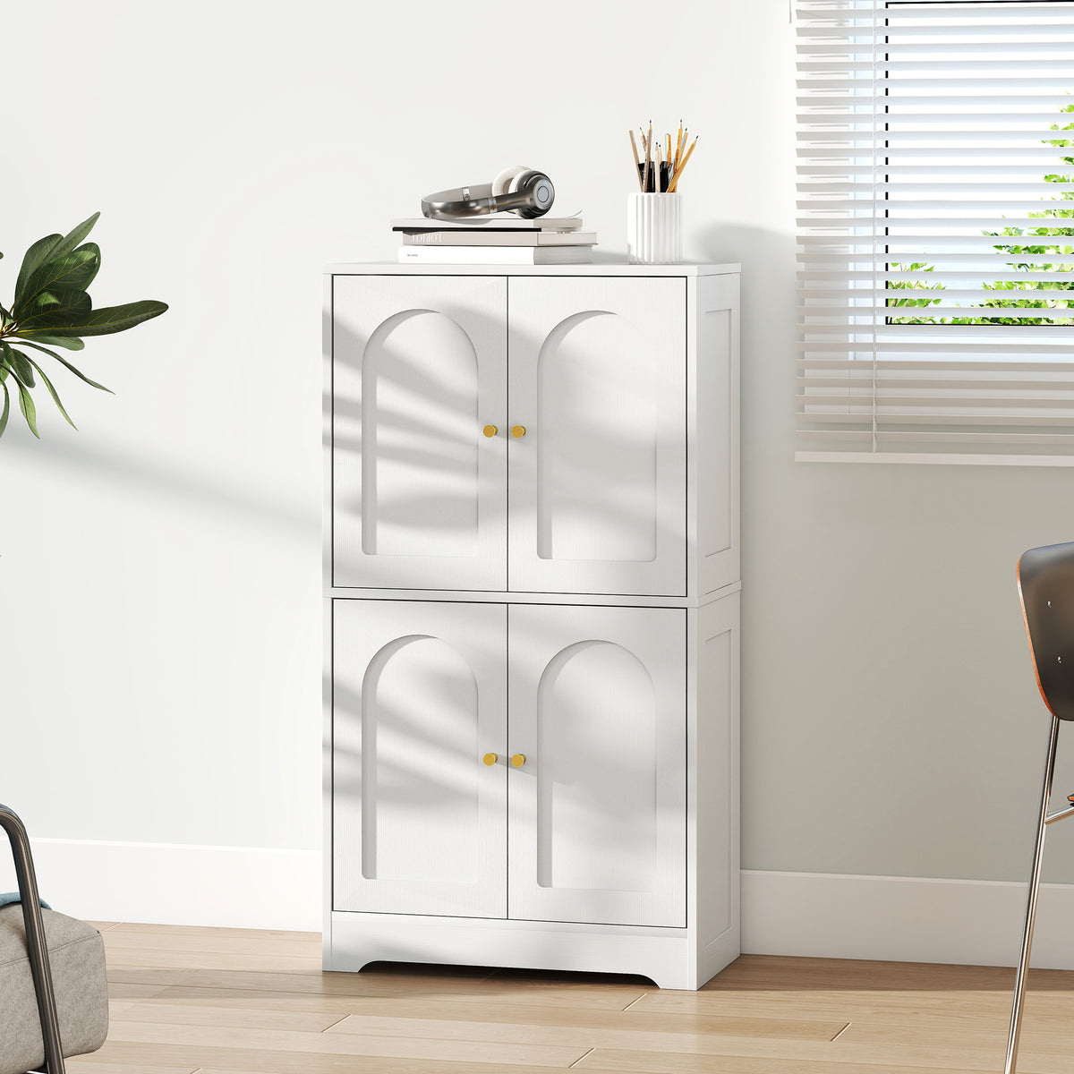 HOMCOM 4-Door Kitchen Storage Cabinet with Adjustable Shelves - White