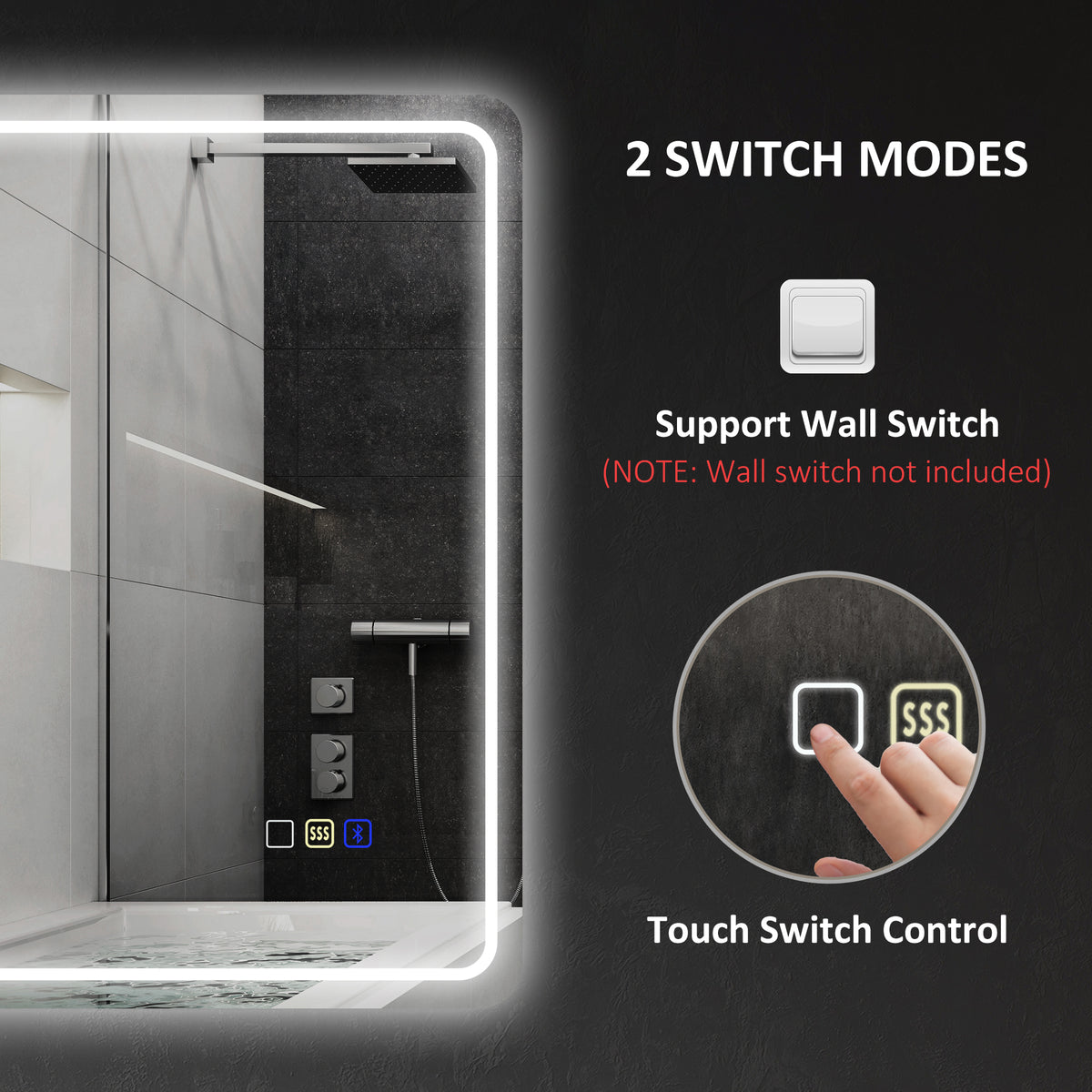 HOMCOM 70 x 50 cm Bluetooth Bathroom Mirror - Silver-Tone