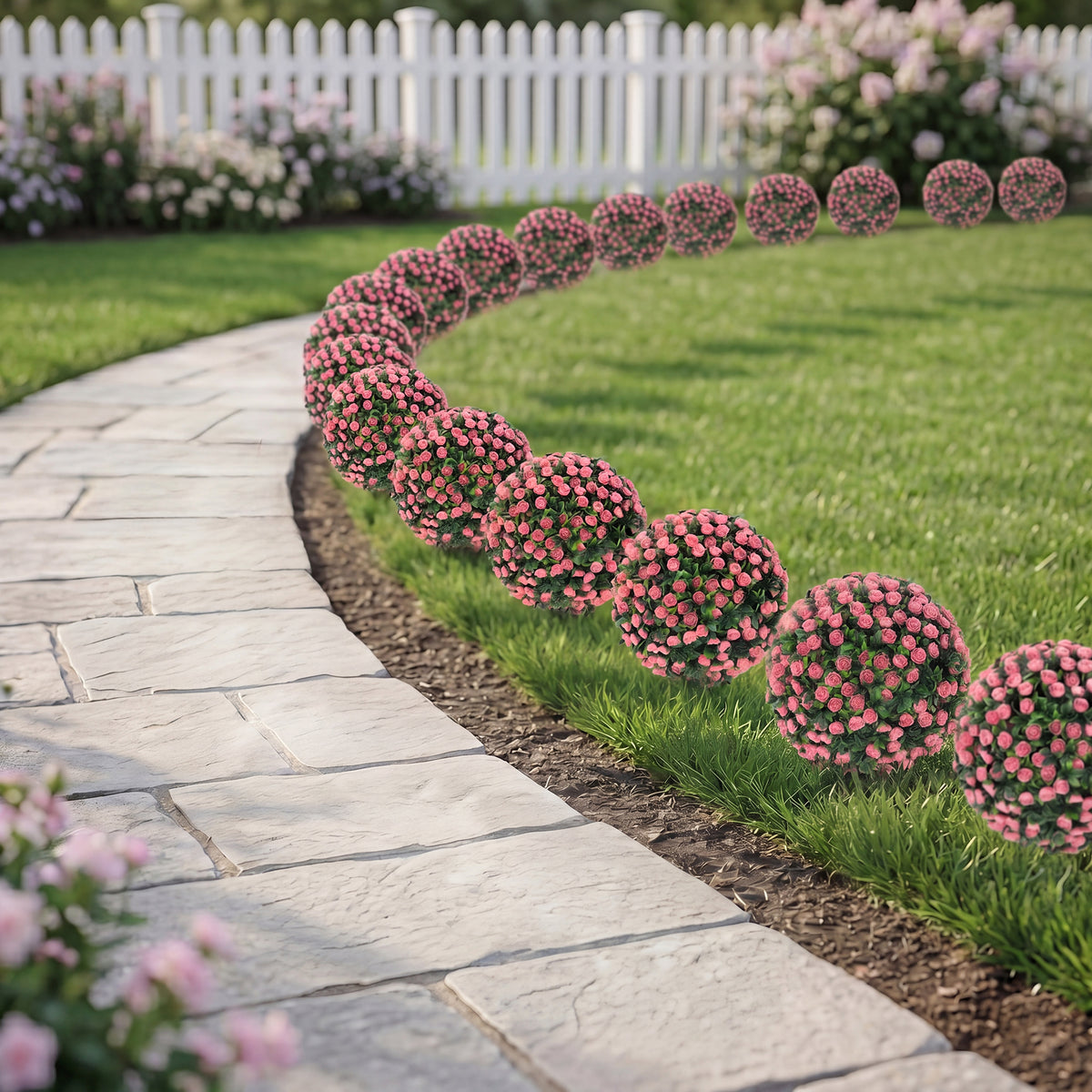 HOMCOM Artificial Rose Topiary UV Resistant, 2-Pack Fake Plants, 55 cm, Pink