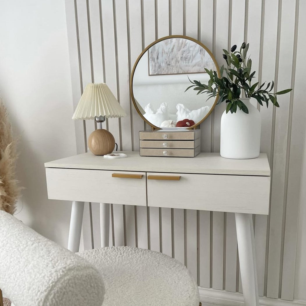 HOMCOM Elegant Dressing Table, with Round Mirror, 80 x 40 x 123 cm - White