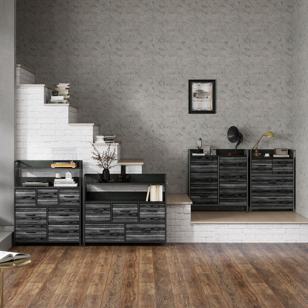 HOMCOM Rustic Chest of Seven Fabric Drawers - Black