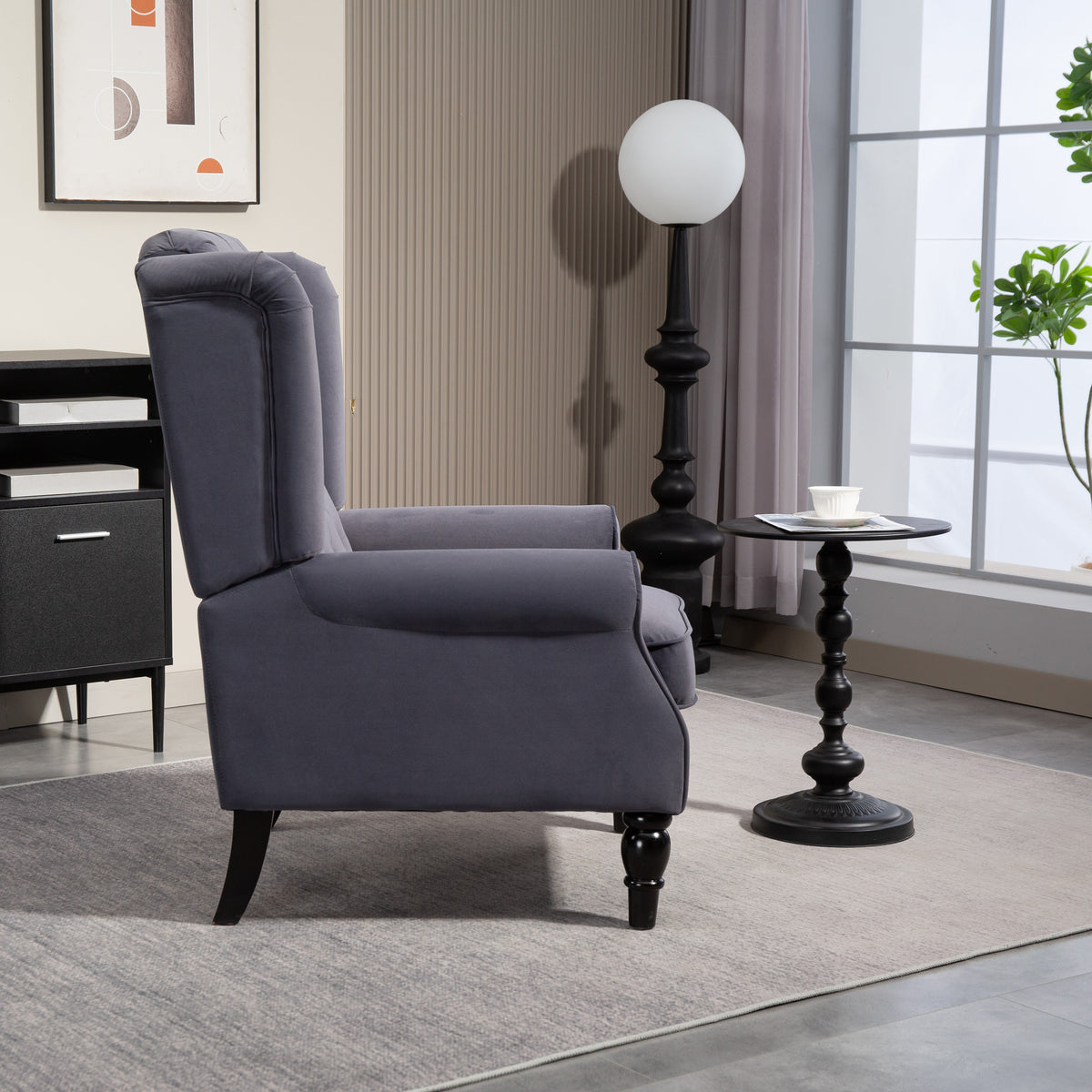 HOMCOM Wingback Accent Chair, Retro Upholstered Button Tufted Occasional Chair for Living Room and Bedroom, Charcoal Grey