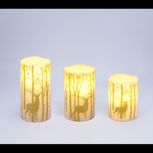 Christmas Woodland LED Pillar Candles ? Set of 3
