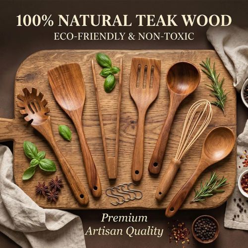7PCS Wooden Utensils Set Kitchent, Wooden Spoons Cooking Utensils Set